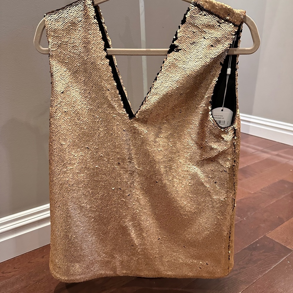 Gold Sequin double V top